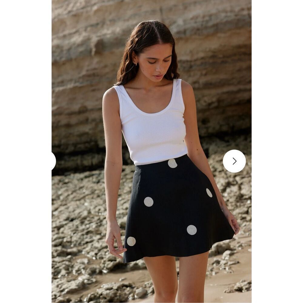 Aston Studio Trixie Linen Skirt in Nero/milk dot polka dot size‎ 6 NEW
